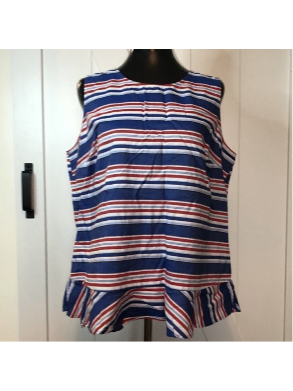 Tommy Hilfiger peplum tank red white blue patriotic preppy usa sz L